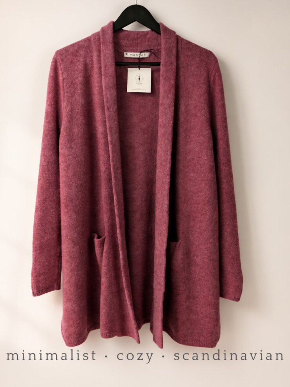 100% Lambswool Longline Open Cardigan Oversized Cozy Nordic S NWT Mansted
